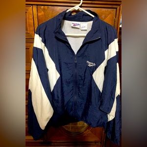 Vintage Reebok Navy & White Long Sleeve Full Zip Windbreaker Jacket Men Size L